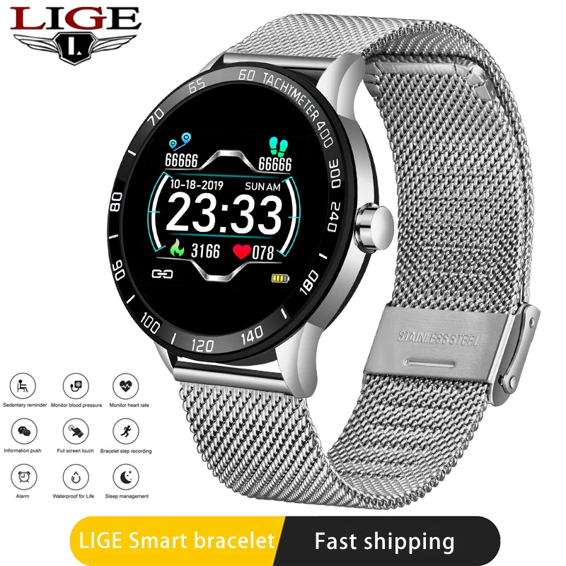 Умные часы LIGE для iphone водонепроницаемые спортивные с пульсометром функцией