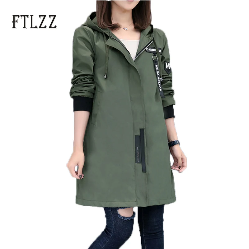

2017 New Spring Autumn Trench Coat Women Causal Long Sleeve With Hood Medium Long Army Green Female Coat Casaco Feminino Coats