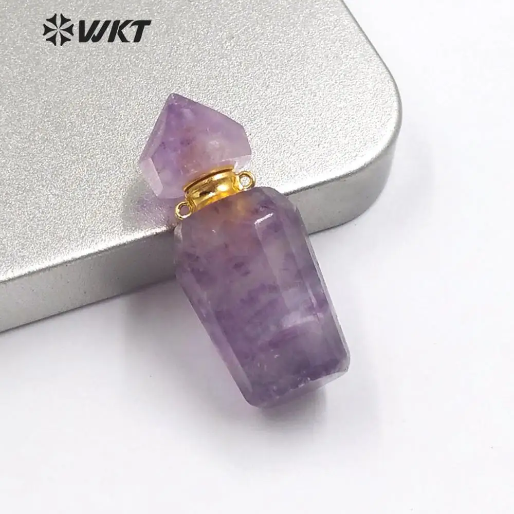 

WT-P1485 5 pieces! natural stone perfume bottle Pendant with gold double Circle hook stone Pendant fashion women Jewelry Making