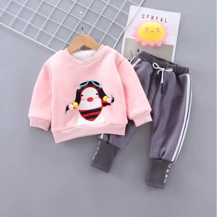 Kid Long Sleeves Tracksuit 2PCS Boys Suit Outfits Cute Cartoon Set Warm Jacket