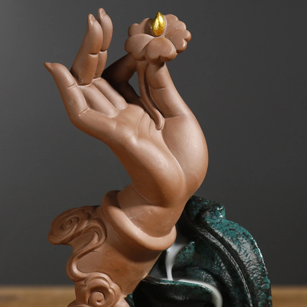 Backflow Buddha Hand Lotus Incense Burners Censer Cones Stick Holder Buddha Censer Incense Burners Home Teahouse Decoration