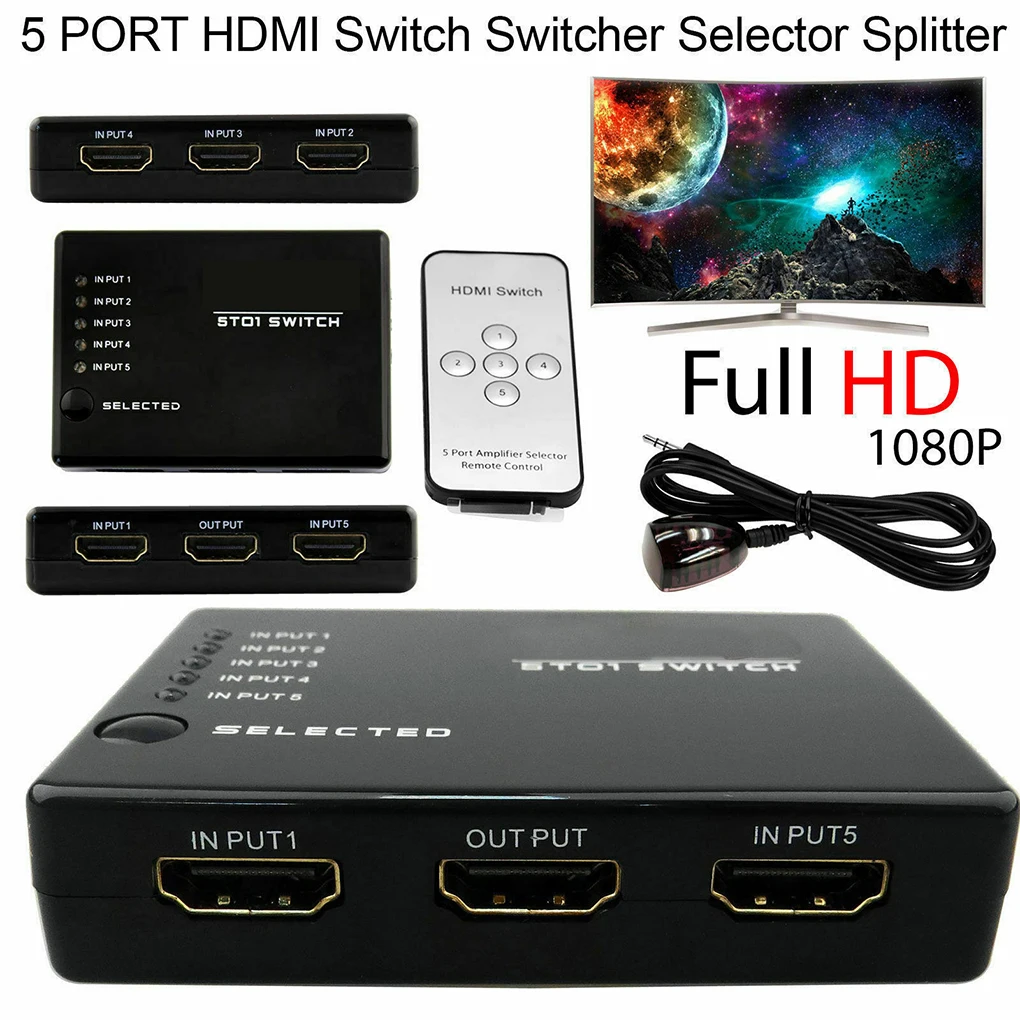 Мини-Коммутатор HDMI 5 портов 1080P видео HD коммутатор разветвитель для HDTV DVD PS3+ ИК пульт дистанционного управления 5 вход 1 выход коммутатор