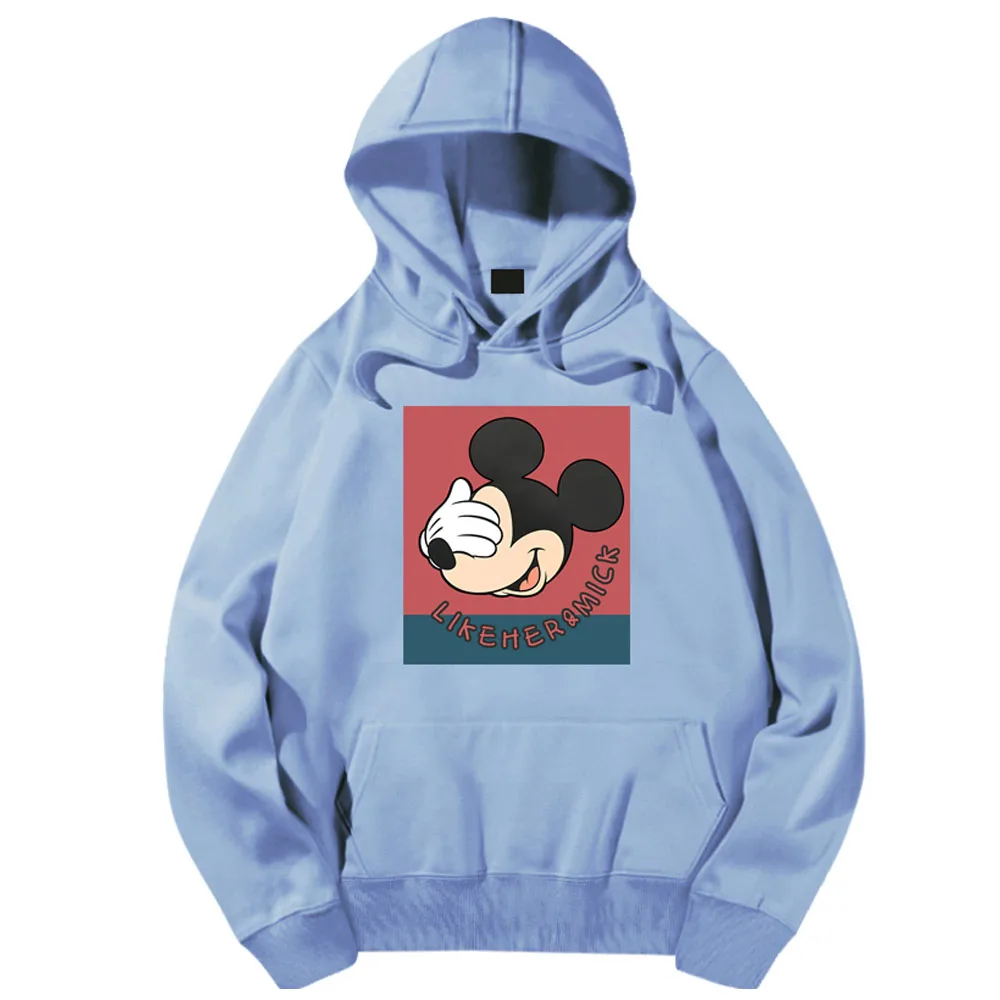Blue Disney стильный Микки Маус Застенчивый Мультфильм Письмо печати Футболка Толстовка Пуловер Harajuku унисекс с длинным рукавом карман Топы 6 цветов - Цвет: Blue
