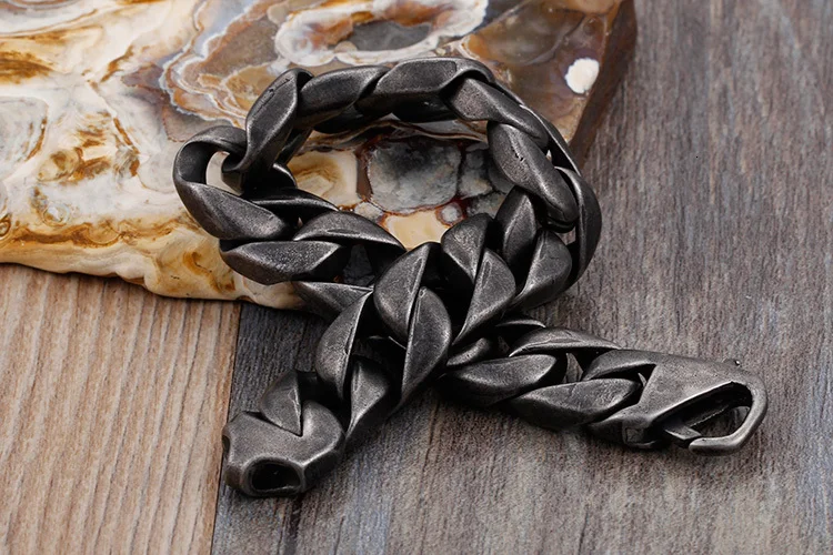 TrustyLan, винтажный черный мужской браслет из нержавеющей стали, ширина 15 мм, мужские браслеты-цепочки и браслеты на руку, ювелирные изделия, браслеты для мужчин