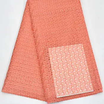

Latest African lace fabric 2020 High Quality Lace Peach Nigerian Lace Fabrics with stone For Wedding dress 5yards Ki015