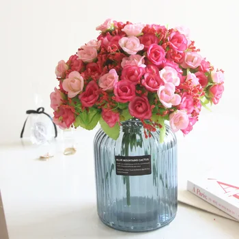 

5pcs Mini Diamond Rose Handle Flower Accessories 7 Small Rose Artificial Bouquet Mother's Day Gift Silk Flower Artificial Flower