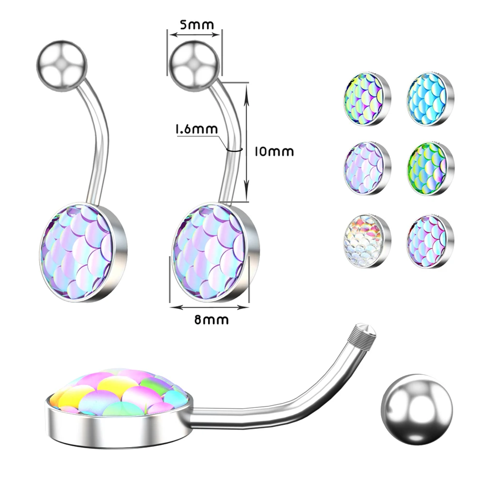 1 шт. чешуя Русалки пупка Сережки для пирсинга Радуга бар штанга кольца для пупка 14 г пирсинг пупка Nombril Oreja Украшения для тела