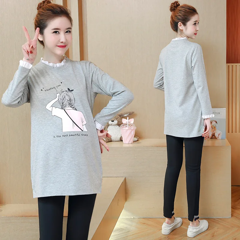 

Maternity Clothes Set 2018 Spring And Autumn New Style Printed Fashion Tops + Trousers Pregnant Women Set