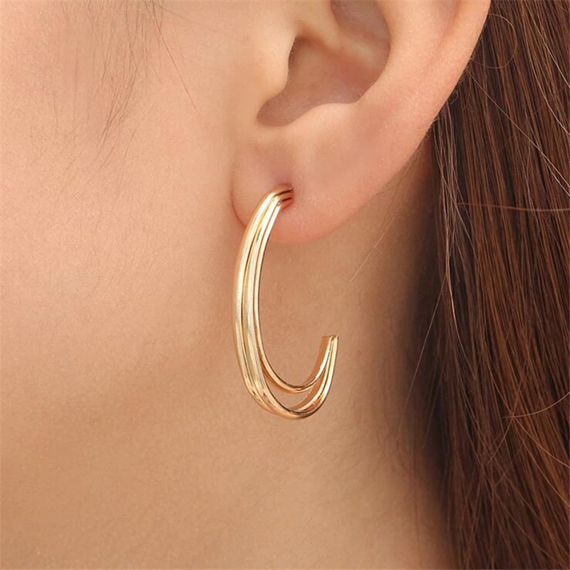 

new fashion creative geometric stud earrings for women gold silver color personality metal stud earrings jewelry gifts