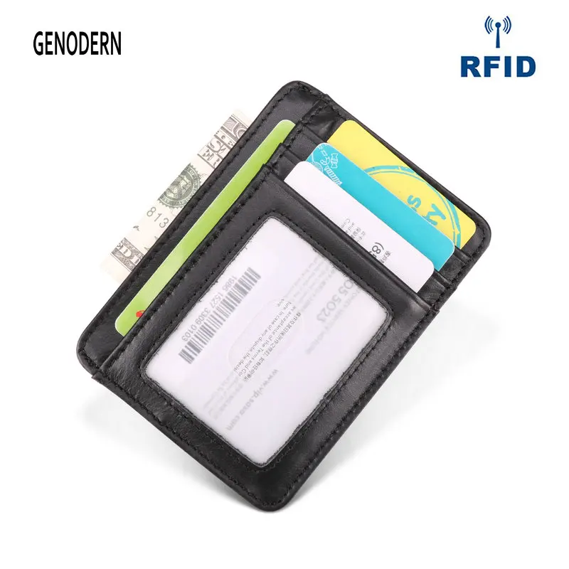 

GENODERN New Genuine Leather Credit Card Holder RFID Card Holders Wallet First Cowhide Card Holders Case Gift for Women & Man