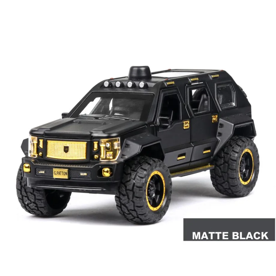 Горячий масштаб 1:24 колеса Джордж Паттон металлическая модель с светильник и звук супер SUV литая модель автомобиля вытянуть назад сплава коллекция игрушек - Цвет: Matte black