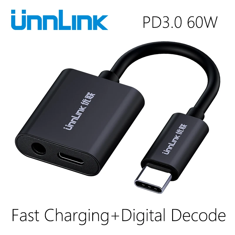 

Unnlink USB Type-C Fast Charge PD3.0 60W Audio Adapter 2 in 1 Type C 3.5mm Headphone Jack Charging Converter For 16s mi pad pro