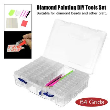 

DIY 5D 64 Grids Diamond Painting Cross Stitch Tools Kits Storage Box Beads Earrings Jewelry Organizer Multi Accessories Set