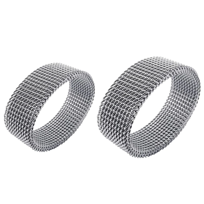 

2Pcs Jewelry Men's Ring, Women's Ring, Stainless Steel, Flexible Sieve Mesh Band Ring, Silver - Gr. 59 (18.8mm) with Gr. 62 (19.
