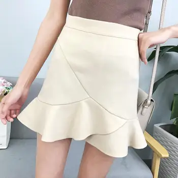 

MISSKY Women Skirt Summer Casual Solid Color High Waist Founcing Safety Stretch Cotton Fishtail Skirt Female Clothes