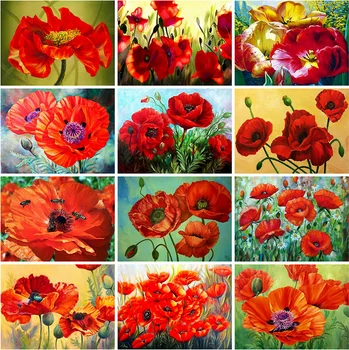 

Yikexin Full circular Diamond Painting Red poppy Flowers 5D DIY Diamond Embroidery Mosaic Picture Of Rhinestones Home Decoration