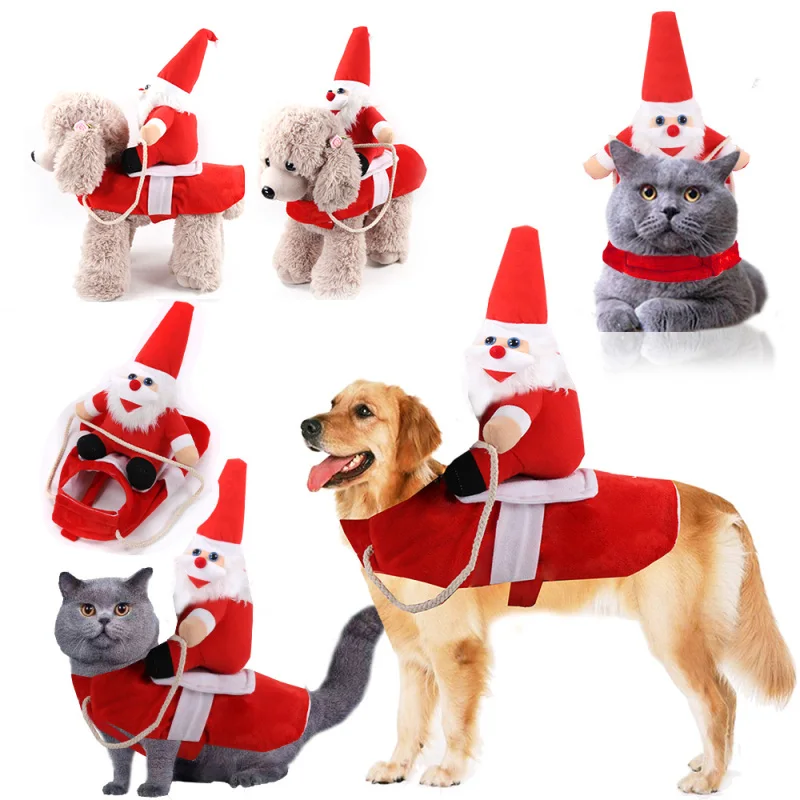 Рождественский костюм для собаки, кошки, Рождественская одежда, Веселый Санта Клаус, наряд для верховой езды, рождественские вечерние украшения для дома
