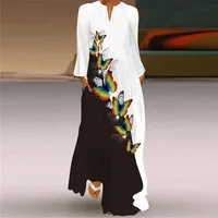 Butterfly Printing Women Sundress 2023 Spring Vintage  Long Sleeve V-neck Maxi Dress Elegant Ladies Long Dresses Female Vestidos - Image 4