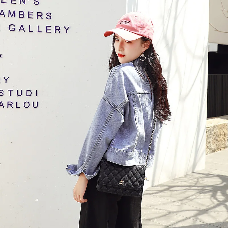 

= Hong Kong Flavor Vintage Jeans Coat Women's 2019 Autumn New Style Long Sleeve WOMEN'S Dress BF Casual Jacket Women's Single Br