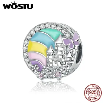 

Wostu Plated Rainbow Castle Charm fit Original Bracelets & Bangle 925 Sterling CZ Silver Fine Jewelry DXC1585