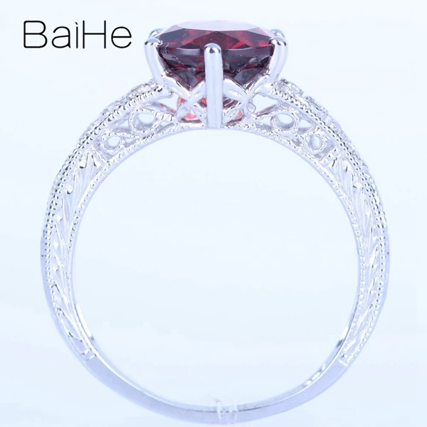 BAIHE Solid 14K белое золото 2.117ct Сертифицированный красный круглый вырез натуральный гранат безупречное Помолвочное женское модное кольцо