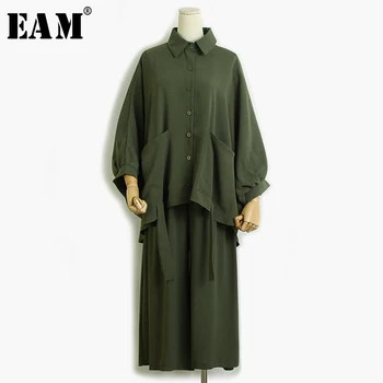 

[EAM] Wide Leg Pants Two Piece Suit New Lapel Batwing Sleeve Black Loose Fit Women Fashion Tide Spring Summer 2020 1T997