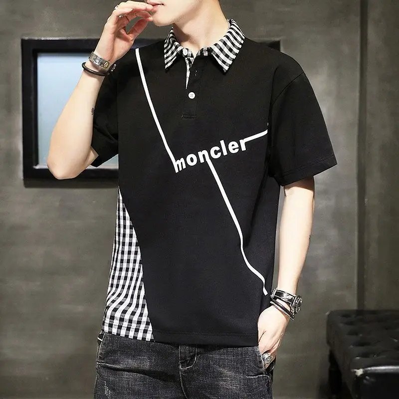 

2021 summer new men's printed polo shirt Korean version slim and handsome men's fashion simple Polo bottom casual top