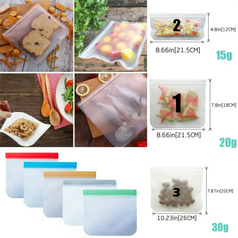 1 шт силиконовый мешок для хранения продуктов Силиконовый многоразовый силиконовый мешок с замком-молнией герметичные контейнеры для свежих продуктов