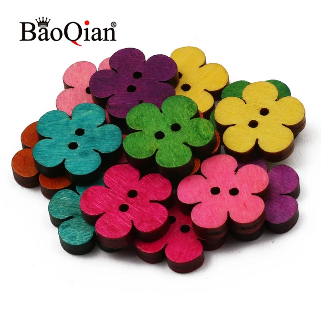 50Pcs/lot flower Button Craft Scrapbook Accessories 2 Holes Wooden Buttons  Decorative Scrapbooking