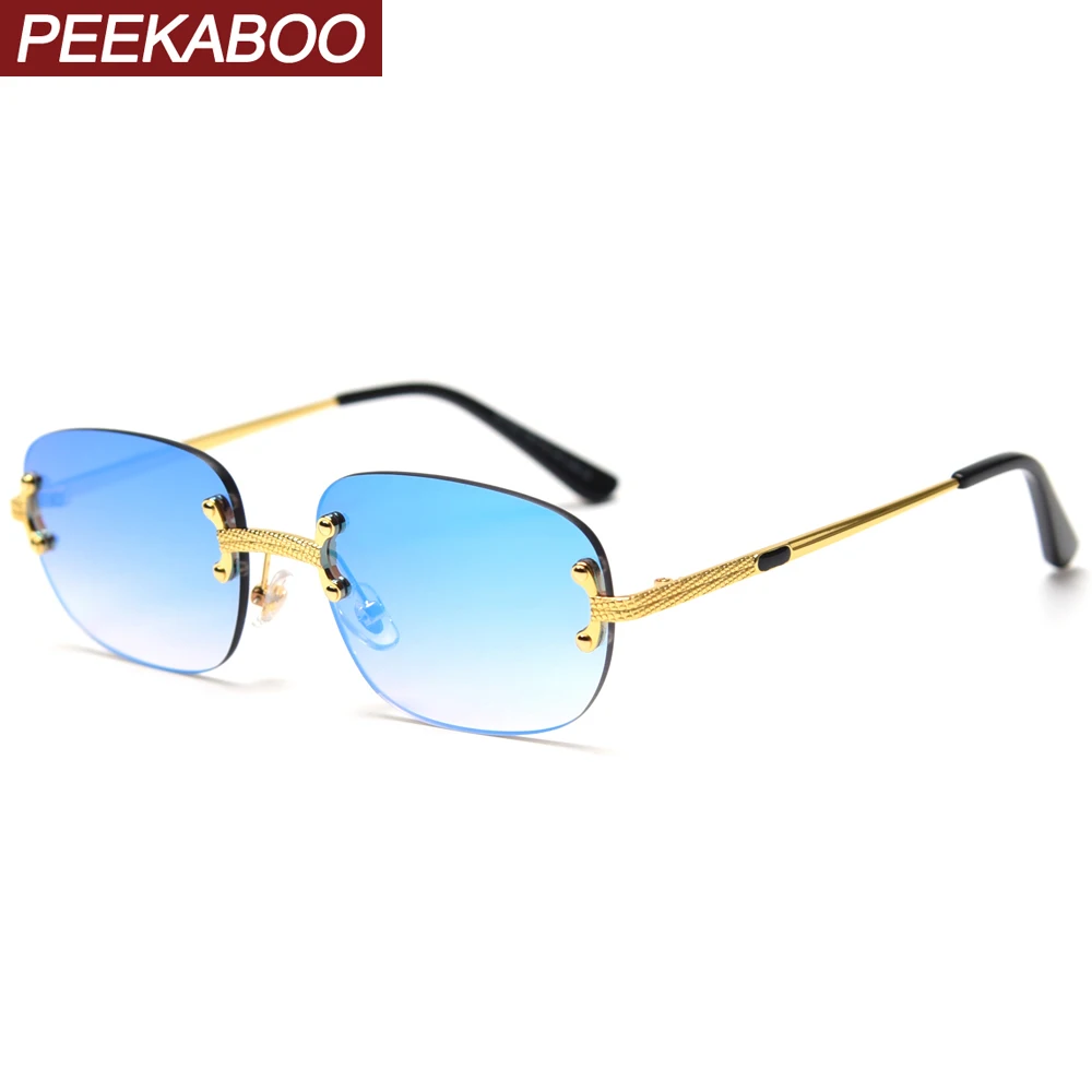 Peekaboo синие безрамные ретро солнцезащитные очки зеркальные женские 2021 uv400 Высокое