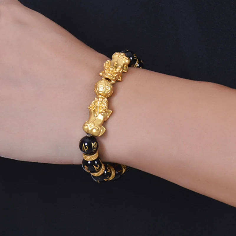 double Pixiu Feng Shui Gift Natural Black agate for man and women Handmade good Lucky Amulet Jewellery