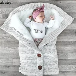 Saco de dormir cálido de invierno para bebé recién nacido, edredón de punto con botón para envolver el cochecito, manta para niño pequeño, saco de dormir para bebé