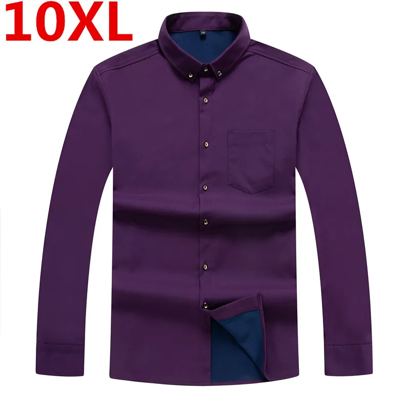 Фиолетовый Большие размеры 8XL 6XL 5XL Модные мужские тонкие рубашки Осень-зима утолщение теплые однотонные мужские рубашки одежда - Цвет: Фиолетовый