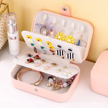 

Lady PU Leather Universal Jewelry Organizer Display Travel Jewelry Case Boxes Portable Jewelry Box Button Leather Storage