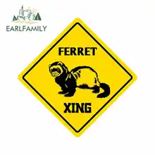 EARLFAMILY 13cm x 13cm for Ferret Crossing Sign Funny Car Stickers RV VAN DIY Fine Decal Vinyl JDM Bumper Trunk Truck Graphics