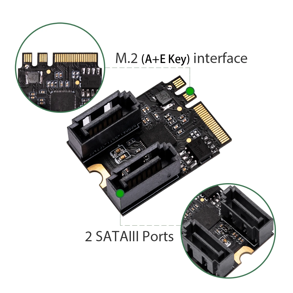 IOCREST M.2 NGFF в SATA 3 адаптер карта ключ и E ключ к 2 портам SATA 6 ГБ/сек. адаптер карта 2230 мм Размер Бесплатный драйвер