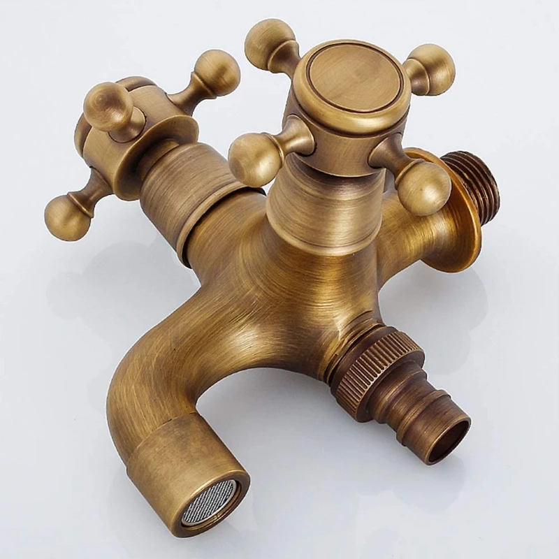 European Antique Faucet Dual Purpose Style Mop Pool Faucet Bathroom Wall Mounted Outdoor Garden Tap Brass Vintage Universal Repl bathroom faucet water tap faucet