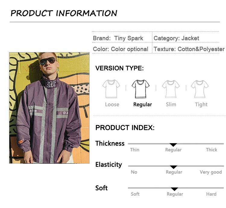 Men Hip Hop Jacket Windbreaker 3M Reflective Stripe Oversize Jacket Coat Embroidery Retro Jacket Streetwear Harajuku Autumn