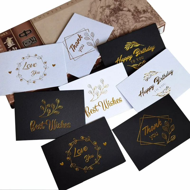 50PC Small Bronzing Single Page Type Greeting Card Thank You Card Wedding Birthday Party Invitations Flower Shop Gift Blank