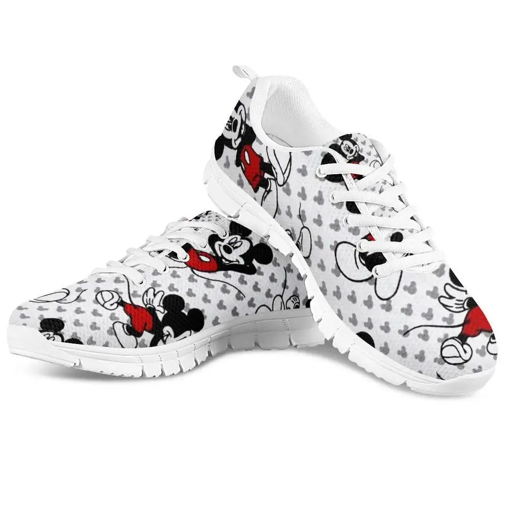 HaoYun Women's Comfortable Nursing Mesh Sneakers Cartoon Cute Mouse Prints Pattern Girls White Flat Walking Shoes Zapatillas