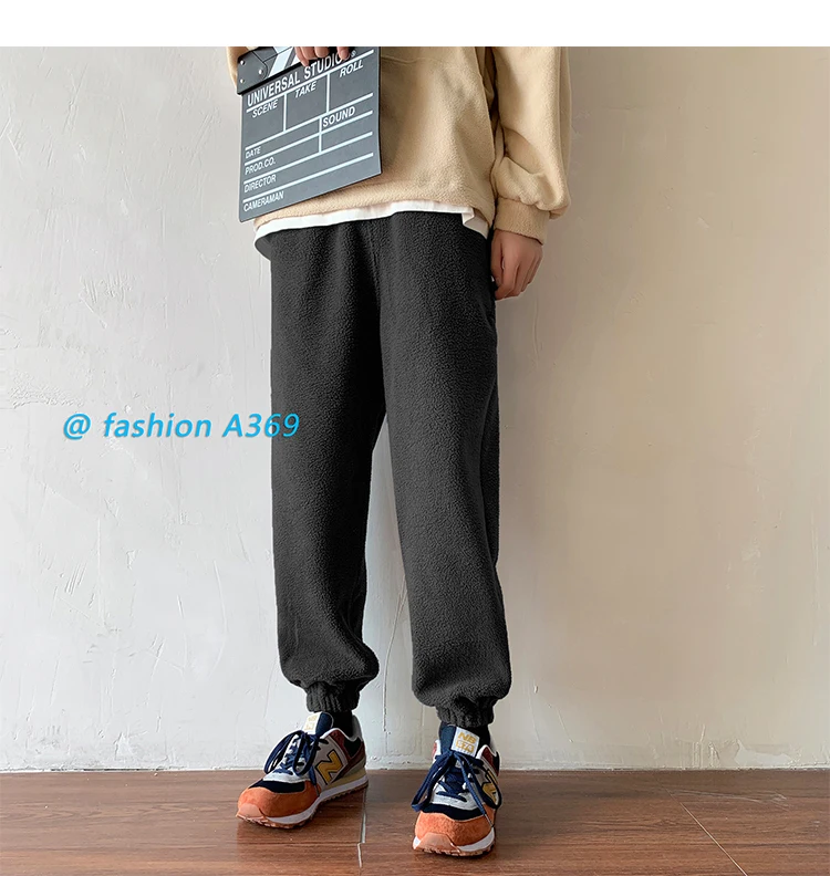 Winter Plus Velvet Padded Pants Men's Warm Fashion Casual Lamb Hair Pants Men Streetwear Wild Loose Joggers Sweatpants Mens
