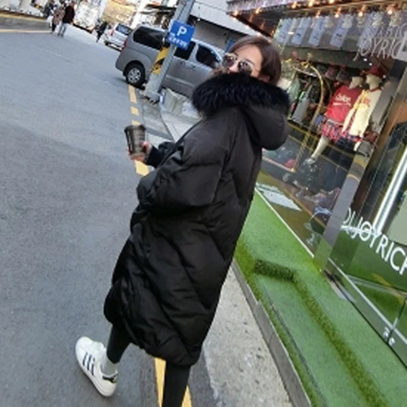Свободное зимнее Свободное пальто длинное пуховое хлопковое Стеганое пальто женская одежда выше колена с хлопковой подкладкой Ins хлеб обслуживание утолщение хлопок