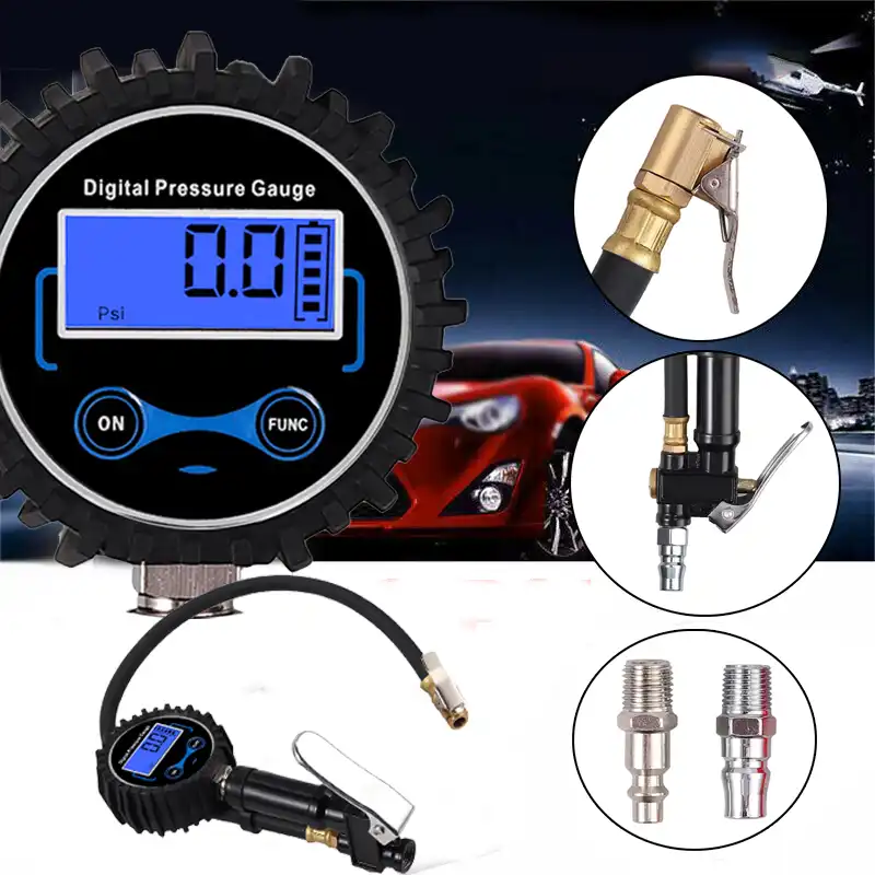 Neoteck Digital Tire Inflator 0 200psi With Pressure Gauge With 4 Valve Caps Us Eu Steel Tire Inflator Gauge With Rubber Hose Pressure Gauges Aliexpress