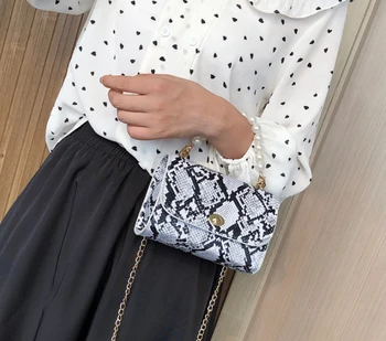 

New Fashion Women Ladies Snake Skin Pattern Pearl Square Bags