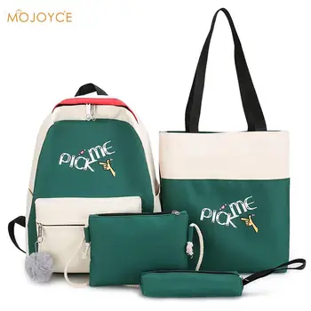 

4pcs/set Canvas Crossbody Clutch Pen Bag Student Letters Hit Color Backpack