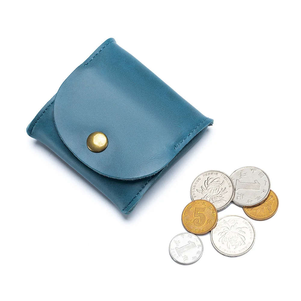

Metal Snap Button Clip Soft Comfortable Cow Split Leather Japanese Style Mini Square Earphone Bag Coin Purse