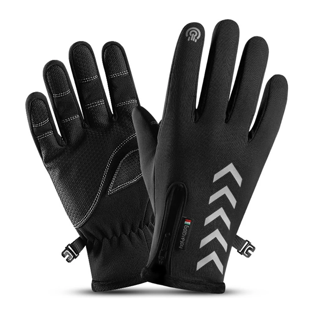 

Winter Men Gloves Night Reflective Strip Touch Screen Waterproof Anti-Slip Gloves For Cycling Skiing Windproof Fluff Warm Gloves