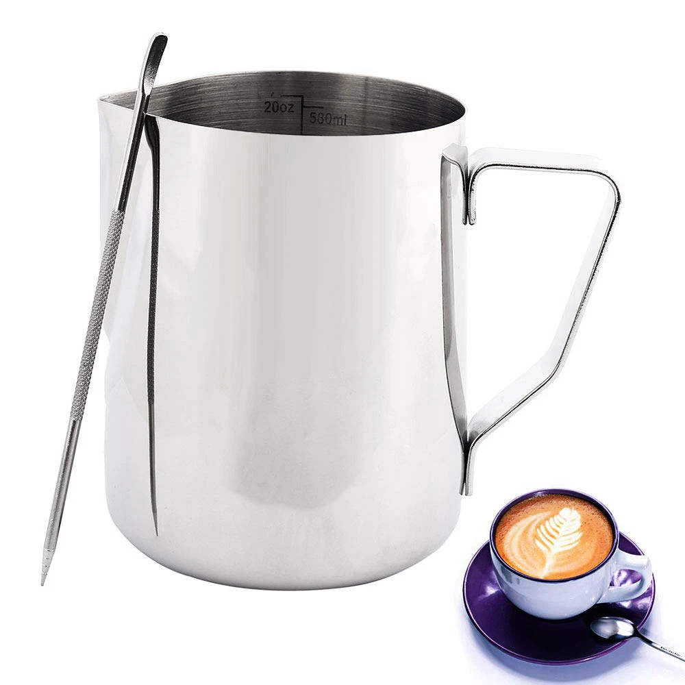 

Promotion--Handheld Coffee Creamer Milk Frothing Pitcher Jug Cup With Measurement Mark And Latte Art Pen, Milk Pitcher Jugs Perf