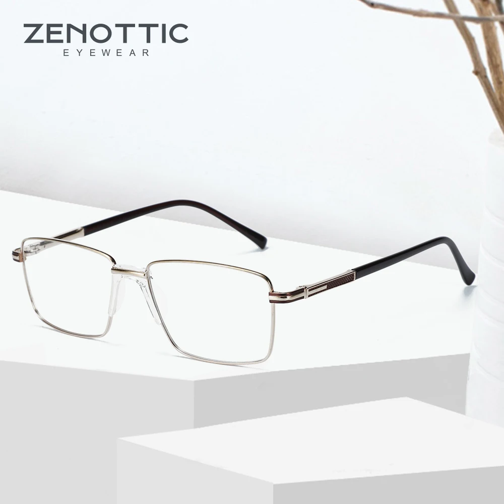 ZENOTTIC квадратные очки, оправа для мужчин, ультра-светильник, металлические оптические очки для близорукости, мужские Модные очки по рецепту, BT7094E