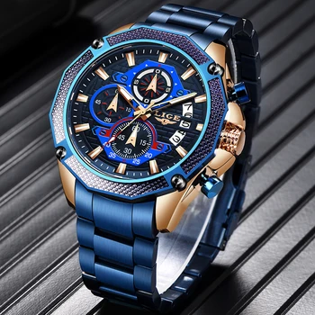 

LIGE 2019 New Fashion Mens Watches with Stainless Steel Top Brand Luxury Sports Chronograph Quartz Watch Men Relogio Masculino